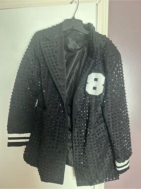 AKIRA Black Studded Blazer Jacket with White '8' Patch